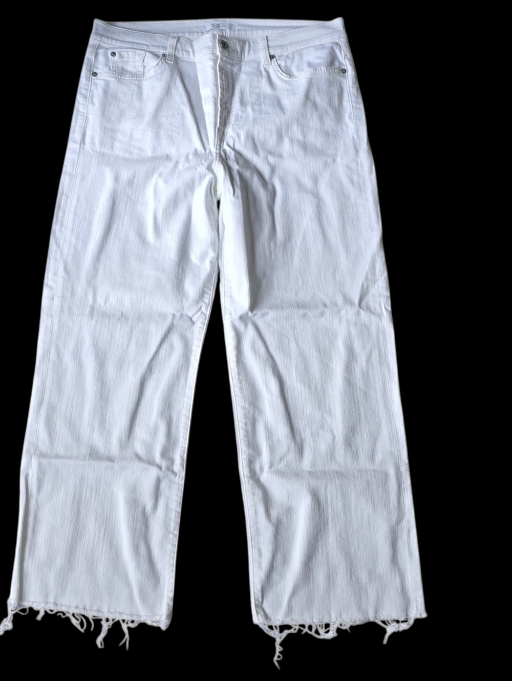 7 For All Mankind White Jeans with Frayed Hem. Size 34.